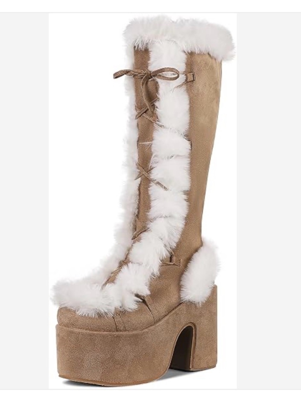 VIMISAOI Womens Mid Calf Boots, Lace Up Zip Block Chunky High Heel size 7
